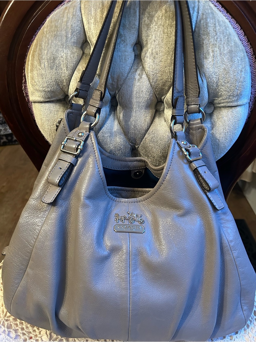 Coach Madison Maggie grey leather bag.